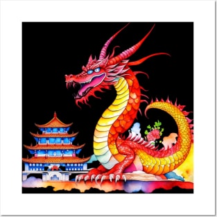 Red 2024 Chinese New Year Chinese Year of the Dragon Lunar New Year Posters and Art